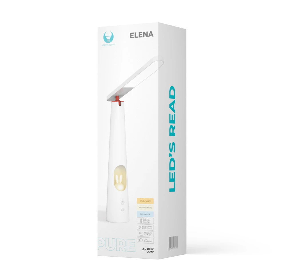 LED stalinė lempa 7,5 W su šviečiančiu zuikučiu PURE FLB-150 ELENA balta 1200 mAh Forever Light