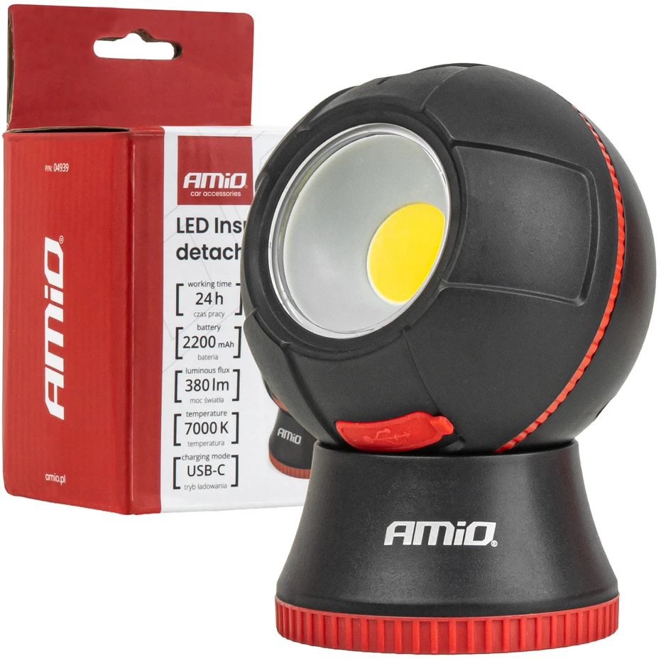 Lampa inspekcyjna kulista odpinana led 4w cob 2200 mah amio-04939