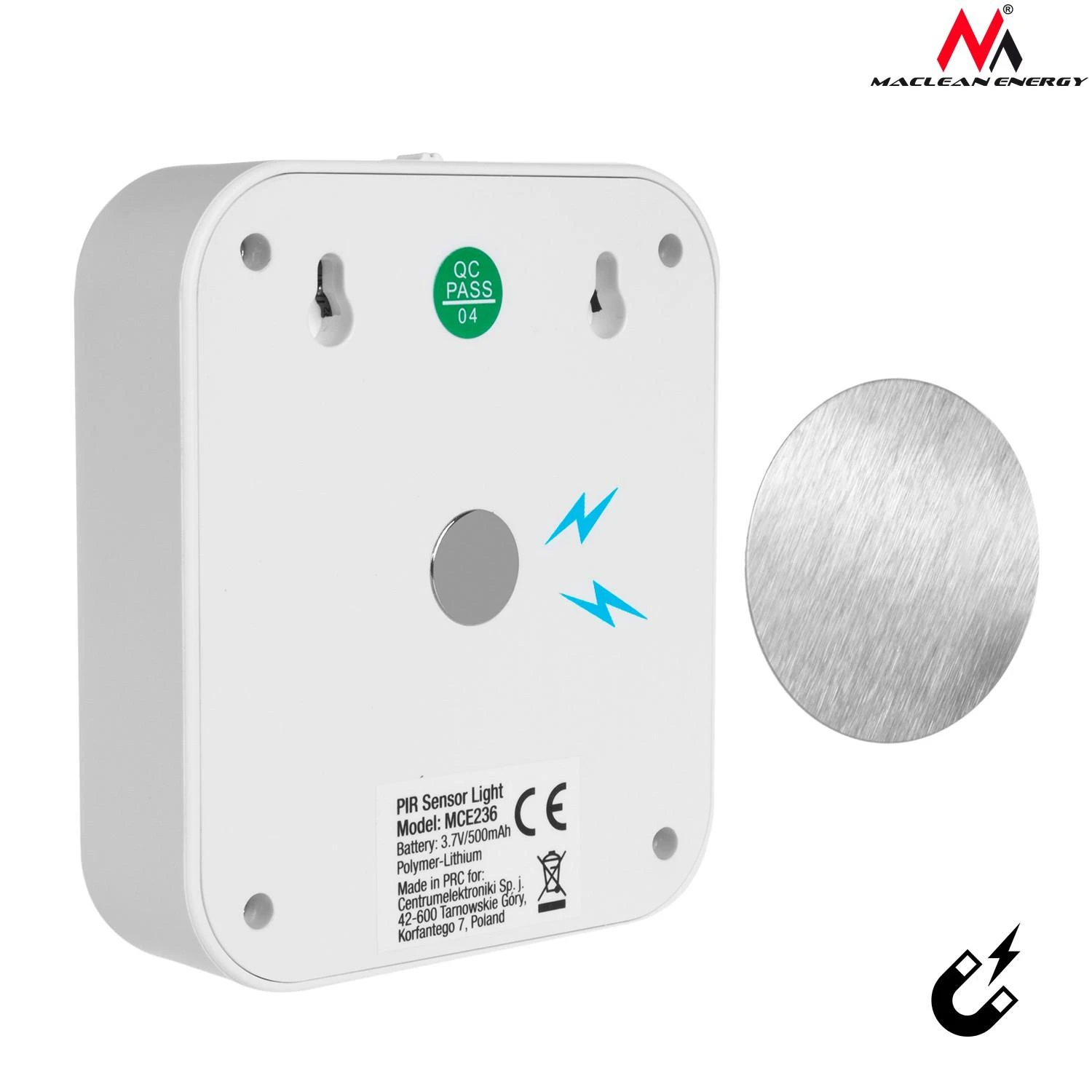 Lubinis šviestuvas MACLEAN MCE236 Maclean MCE236 LED laiptų lempa su judesio jutikliu 4000K akum 3.7V/500mAh