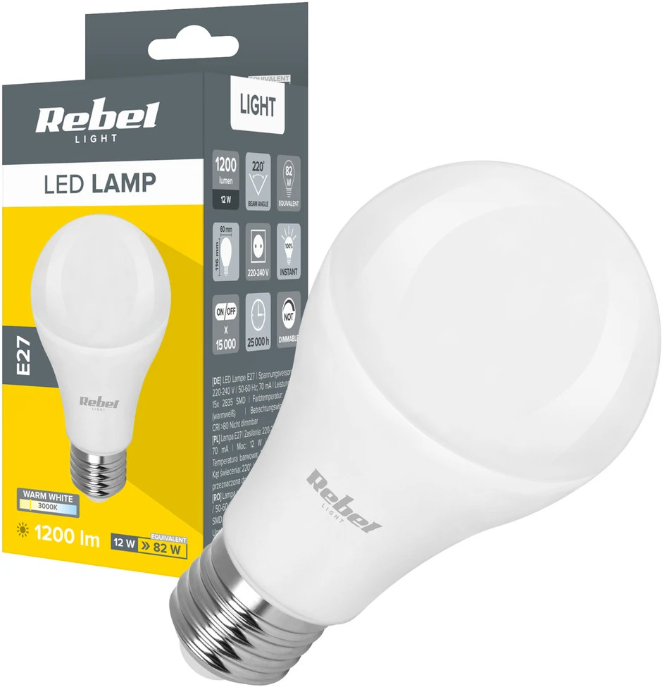 Lampa Rebel LED lemputė 12W, E27, 3000K, 230V