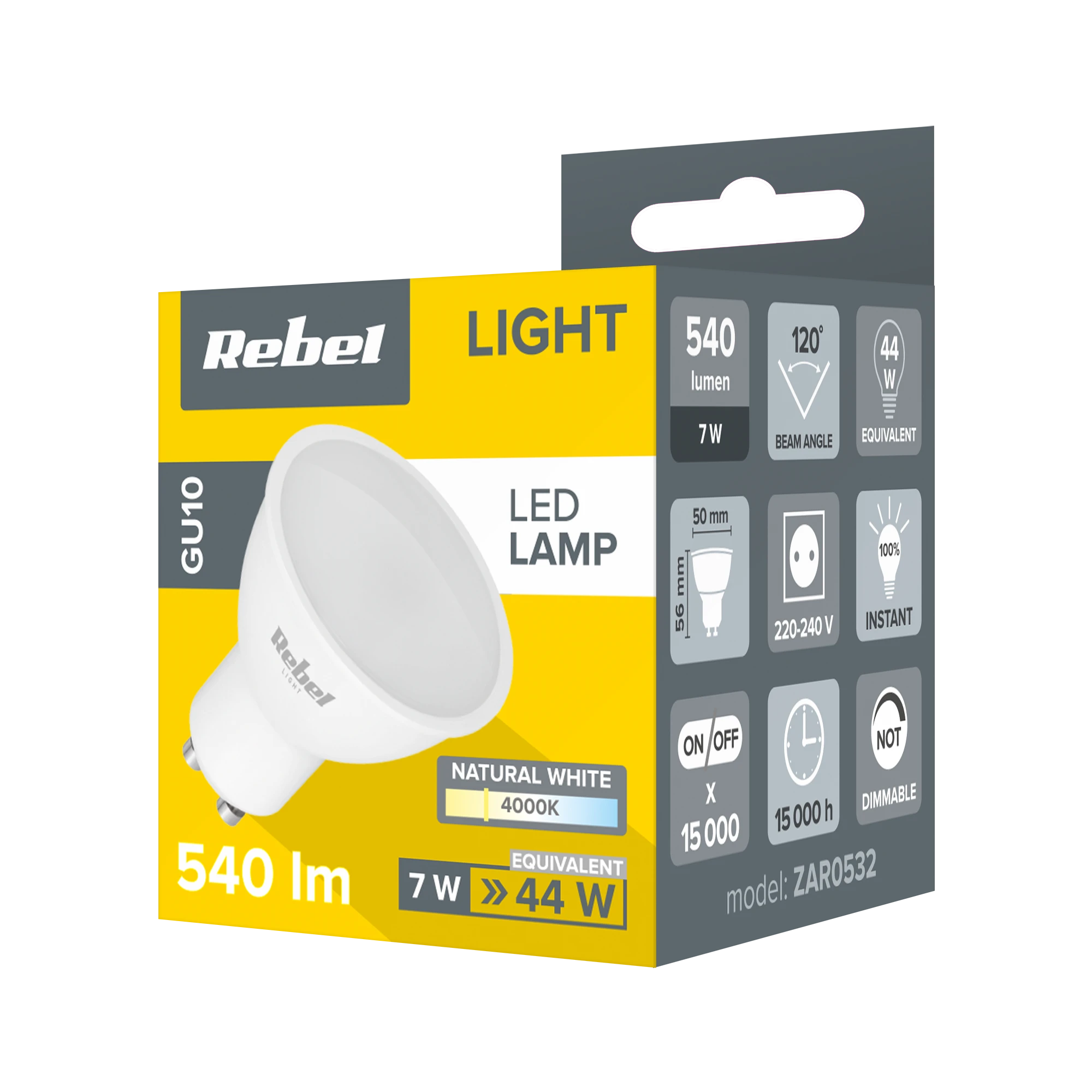 Rebel LED lempa 7W GU10 4000K 230V