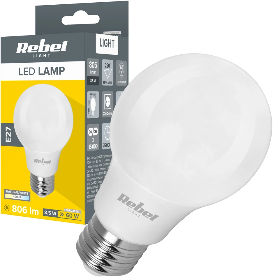 LED lempa Rebel A60 8.5W 4000K, 230V