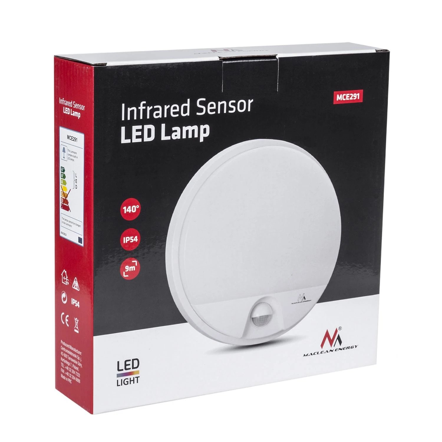 MACLEAN MCE291W LED lempa su infraraudonųjų spindulių judesio jutikliu, 15W IP54, baltos spalvos