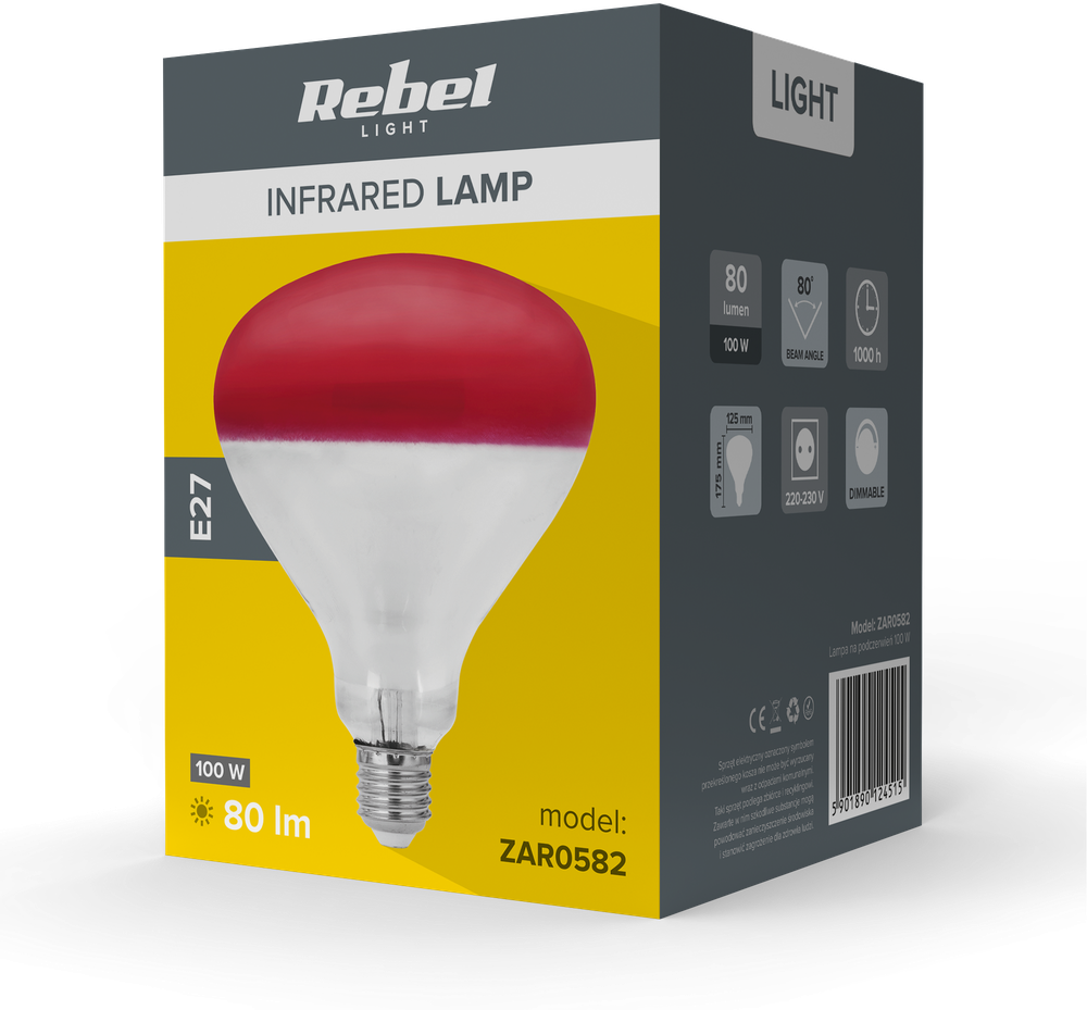 Lampa Rebel R125 infraraudonųjų spindulių lempa, 100 W, 220–240 V