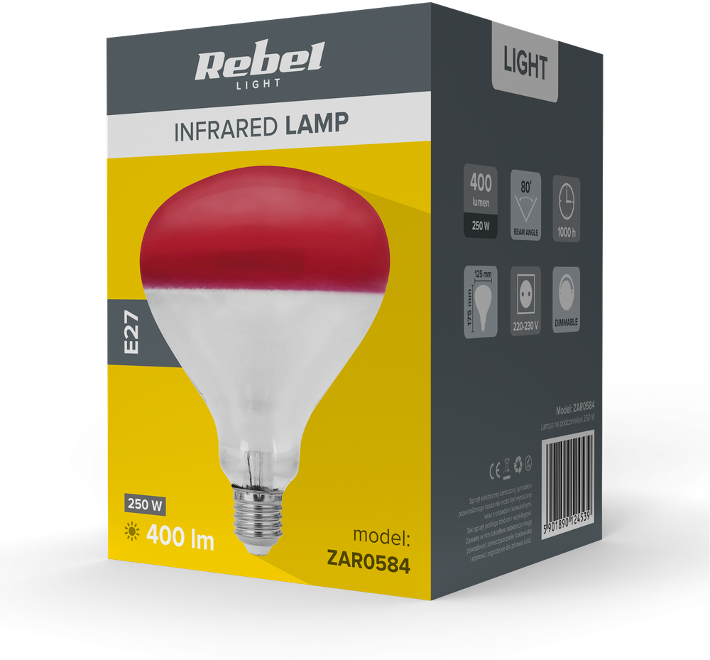 Lampa Rebel R125 infraraudonųjų spindulių lempa, 250 W, 220–240 V