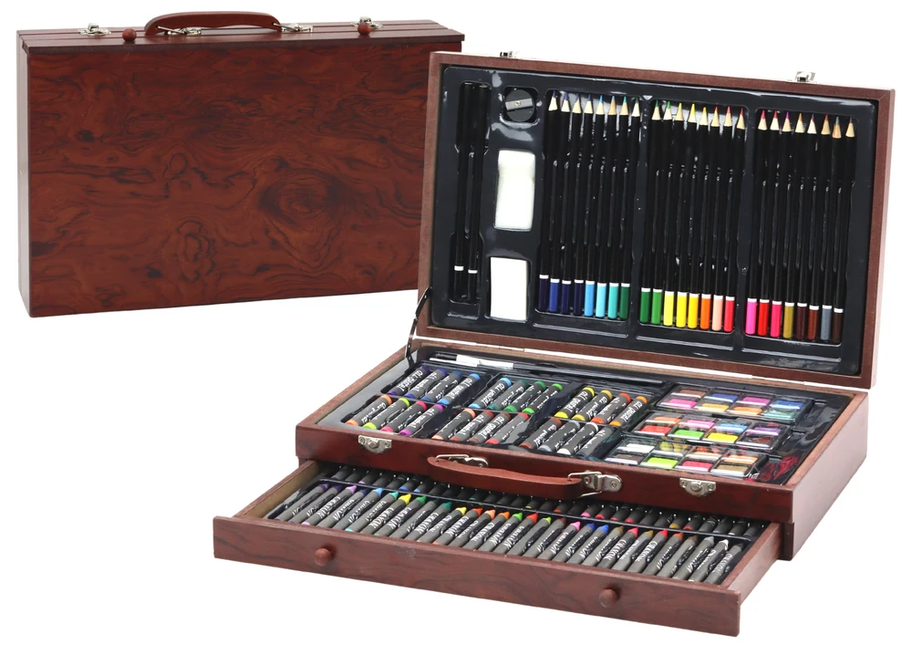 Lean Dailės rinkinys mediniame lagamine, 95 vnt., 37,5x23x8 cm