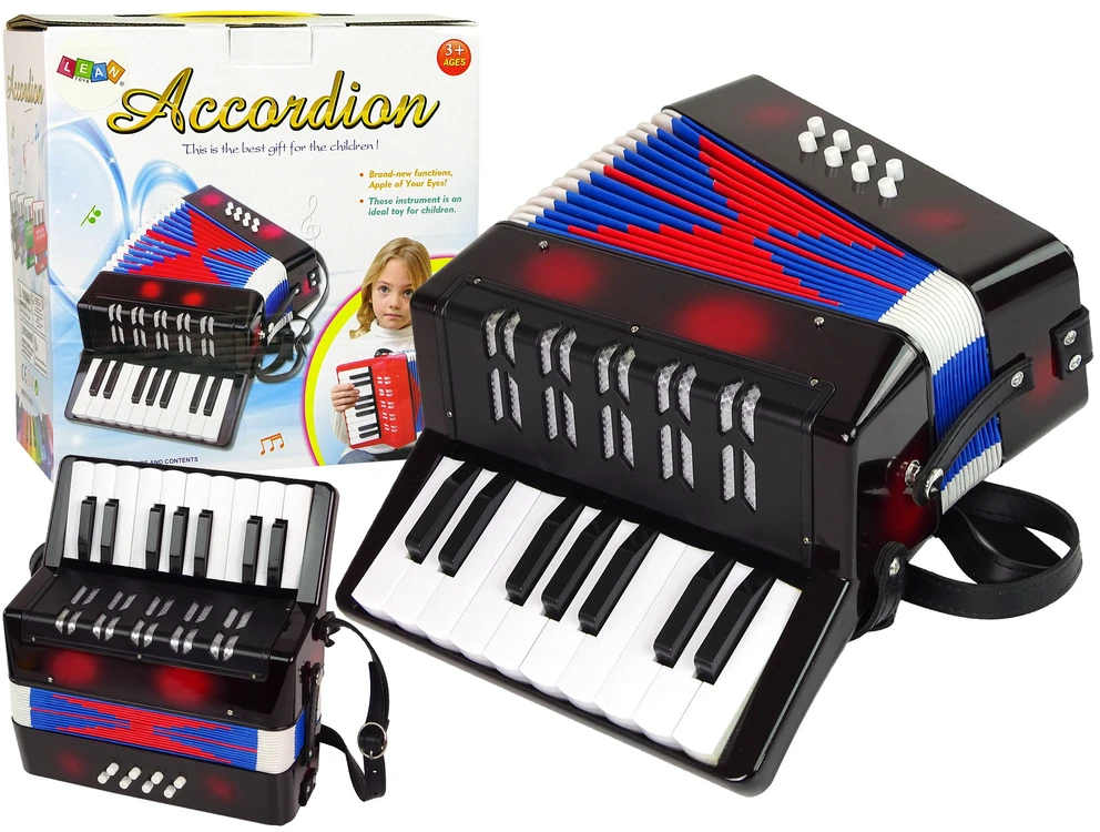 Lean Toys Akordeonas muzikos instrumentas vaikams muzika juodas