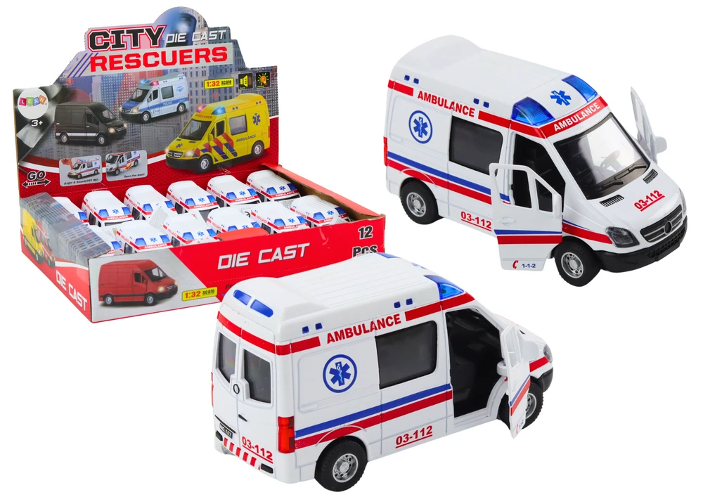 Lean Toys Baltas greitosios pagalbos automobilis 1:32 su šviesos ir garso efektais