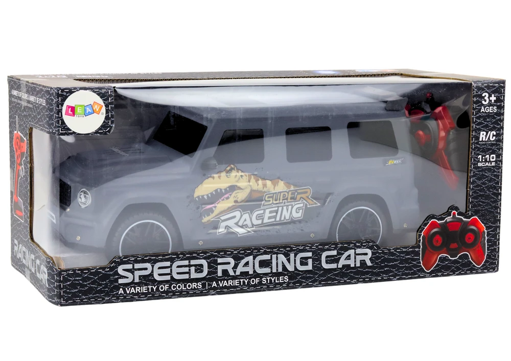 Lean Toys Nuotolinio valdymo automobilis su dinozauru, 1:10 mastelis, pilkas
