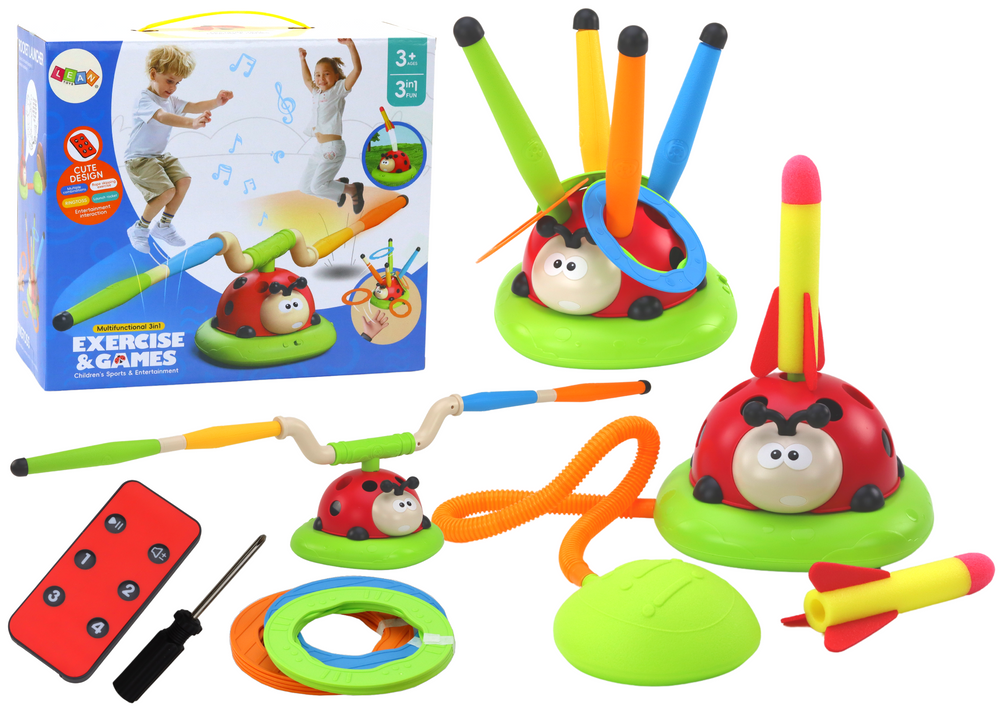 Lean Toys Žaislas boružėlė 3in1 su šokdyne, Taikiniu ir Raketų Paleidimo Funkcija