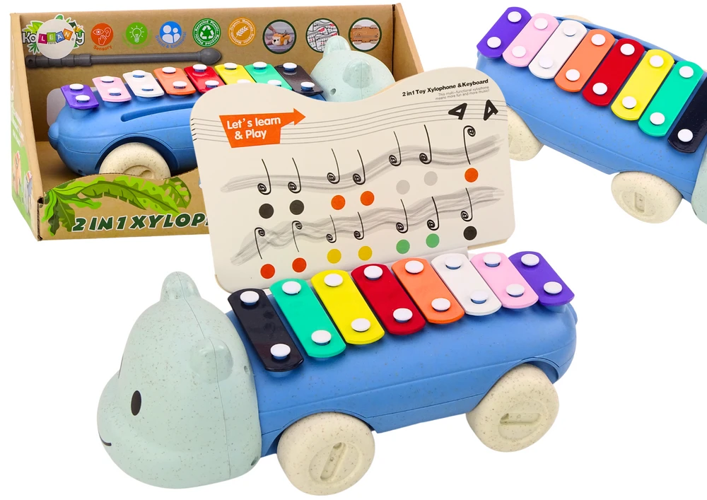 Lean Toys Žaisliniai begemoto formos cimbolai su ratais vaikams