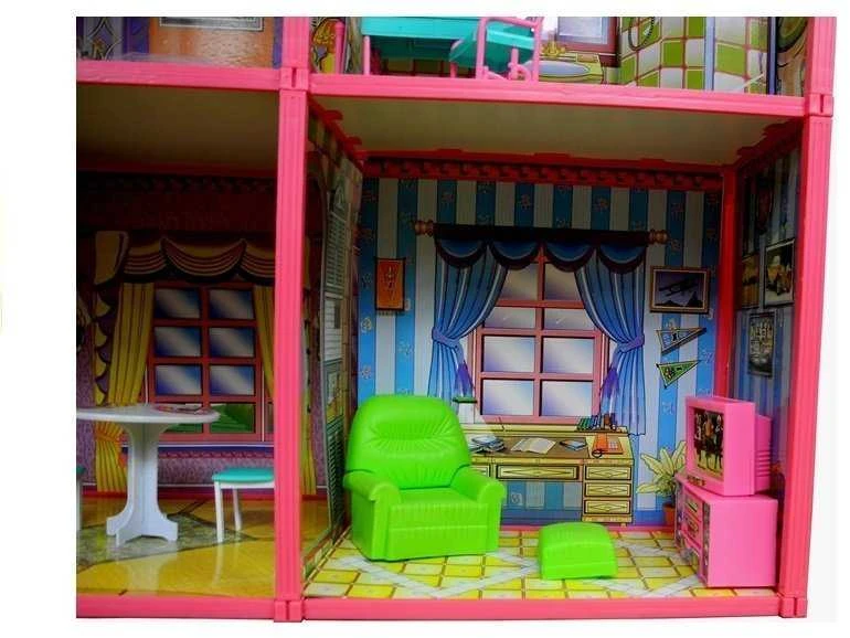 Lean Toys Willa Duży Domek Dla Lalek 6 Pokoi Meble Priedai 128 el.