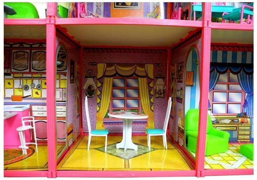 Lean Toys Willa Duży Domek Dla Lalek 6 Pokoi Meble Priedai 128 el.