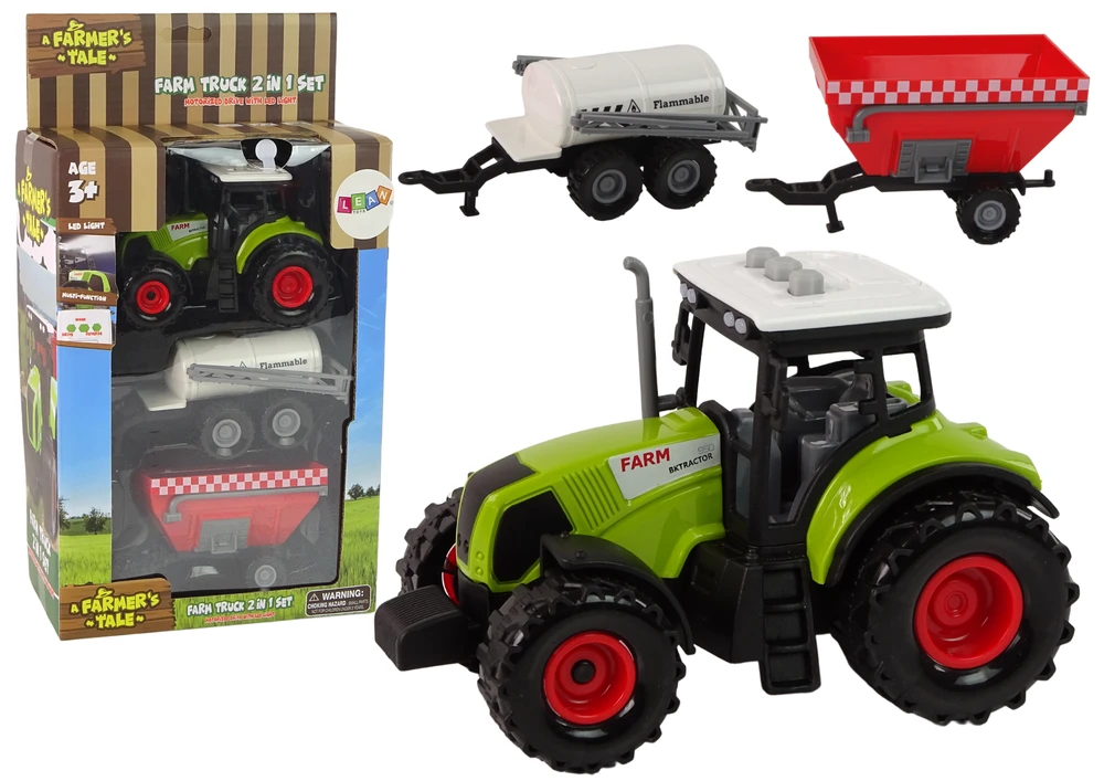 Lean Toys Ūkininko traktorių rinkinys su 2 priekabomis