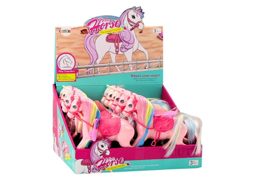 Lean Toys Žaislinis arkliukas su spalvota karčiais ir šepečiu, 20 cm