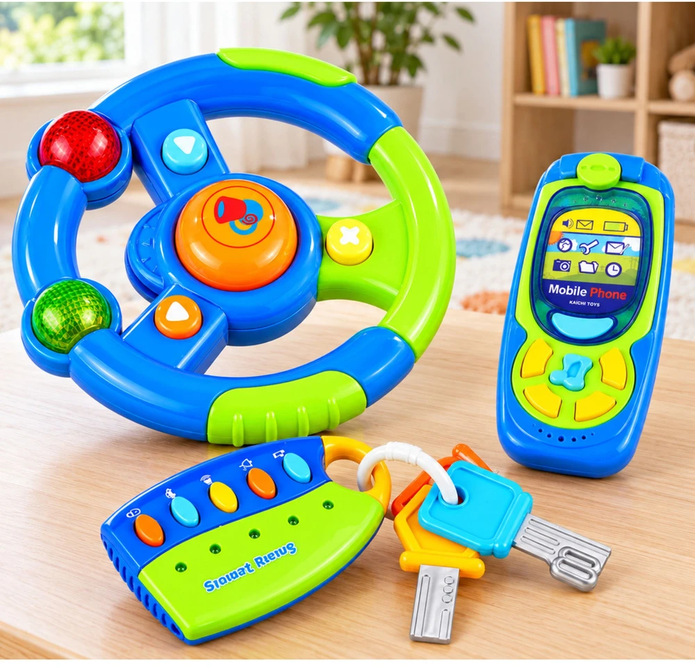 Lean Toys Edukacinis rinkinys Vairuotojas Raktai Pultas Telefonas Vaikams Šviesos Garsai