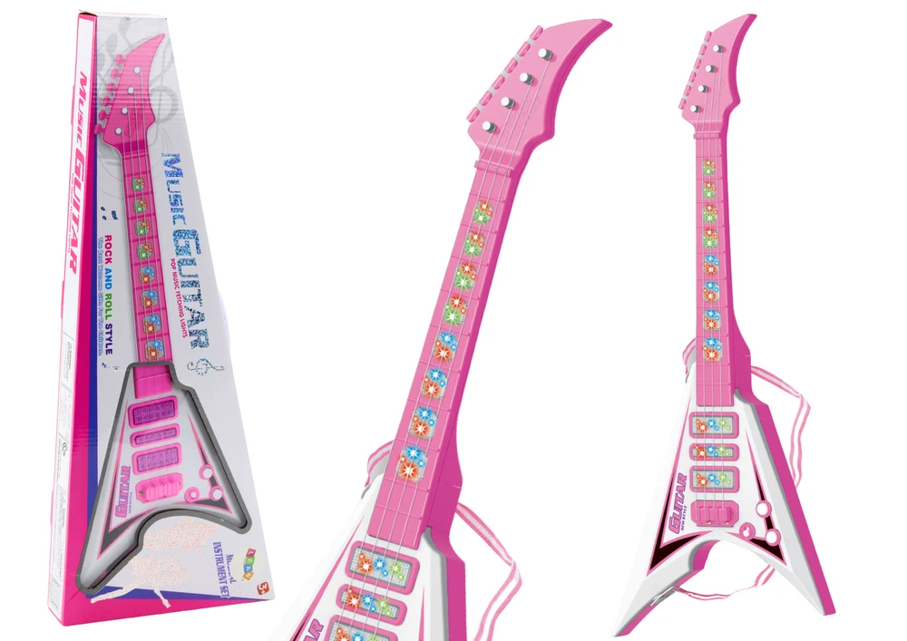 Lean Toys Vaikiška elektrinė gitara su šviesomis ir melodijomis, 54 cm, rožinė