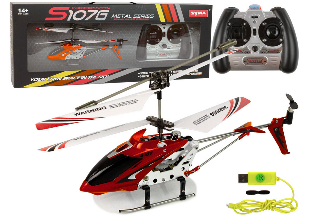 Helikopter Nuotoliniu būdu valdomas sraigtasparnis Syma S107G su giroskopu, raudonas