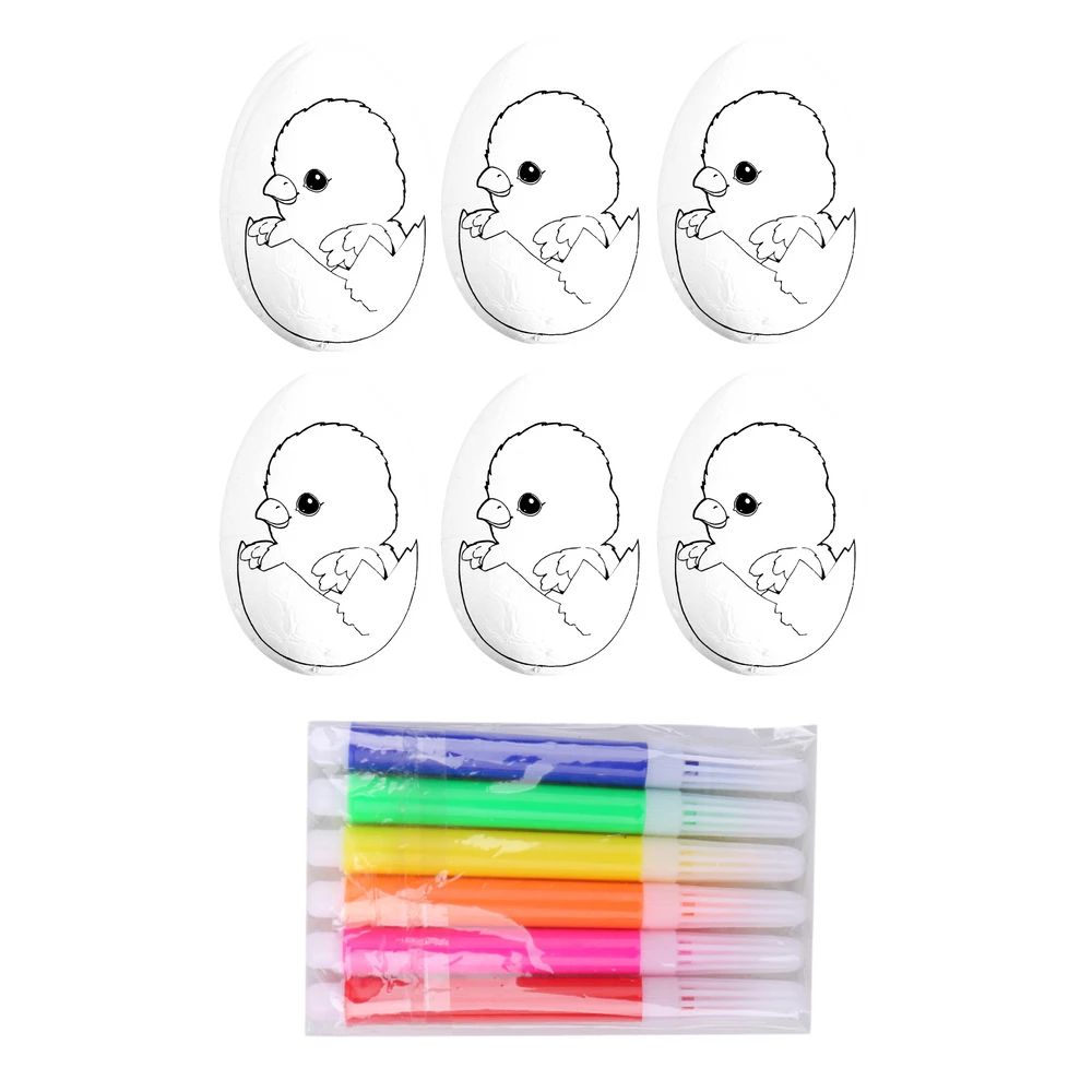 Lean Toys Jajka Velykiniai putplasčio kiaušiniai dažymui, žymekliai, višta kiaušinyje, 6 vnt.