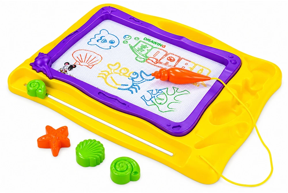 Lean Toys Magnetinė piešimo lenta su rašikliu, spaudais, kriauklėmis, spalvota
