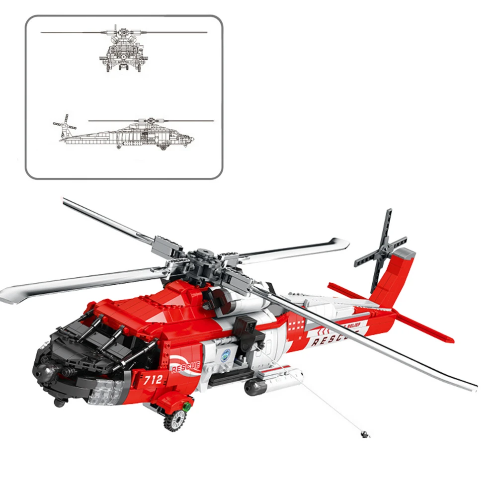 Lean Toys KONSTRUKCINIS RINKINYS HH-60J JAYHAWK GELBĖJIMO SRAIGTASPARNIS 1137 DETALIŲ