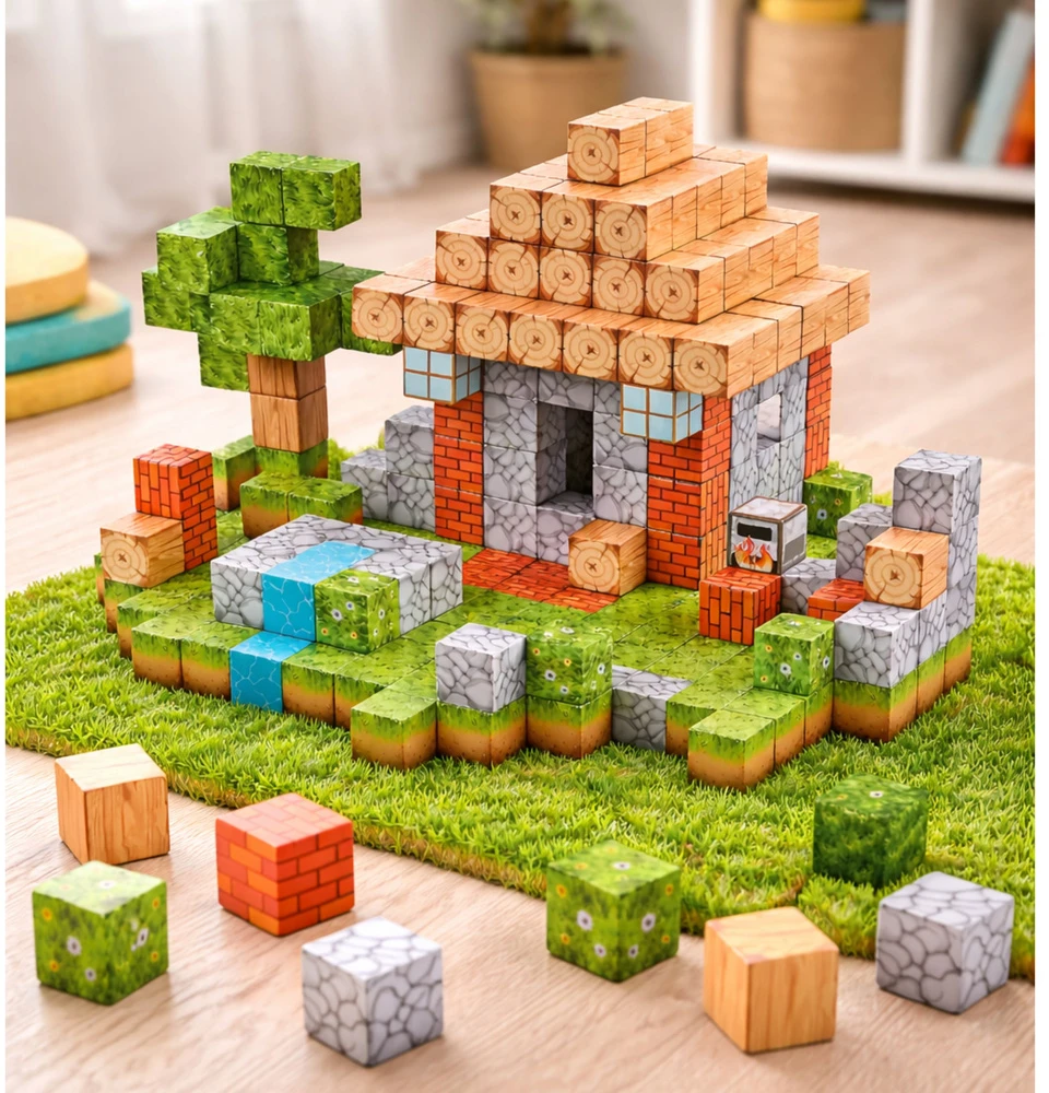Lean Toys Magnetiniai statybiniai kubeliai, 312 vnt.