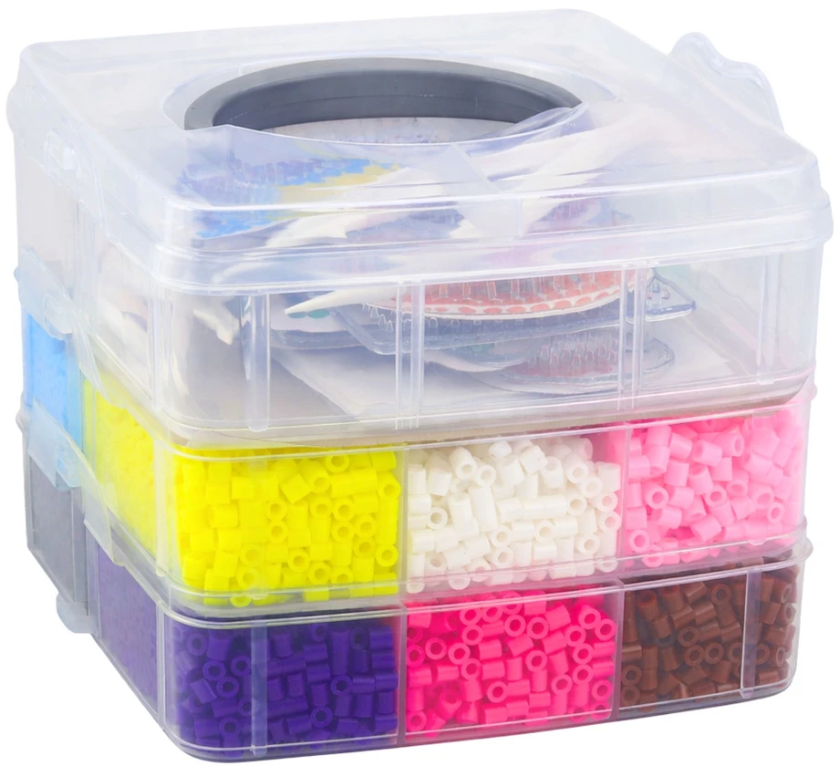 Lean Toys 9000 dalių karoliukų rinkinys su dėklu ir šablonais