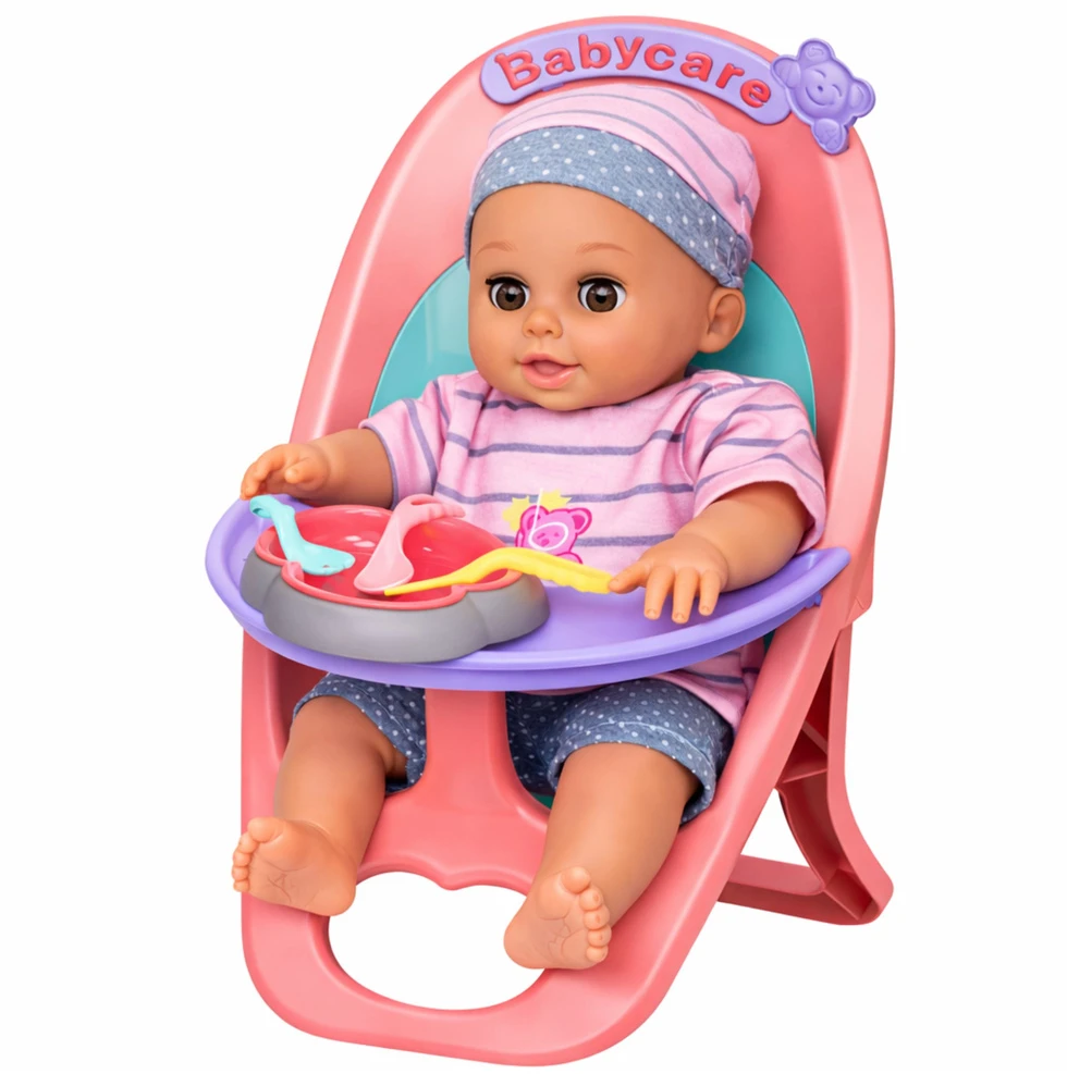 Lean Toys Interaktyvi kūdikio lėlė 30 cm su kėdute ir priedais