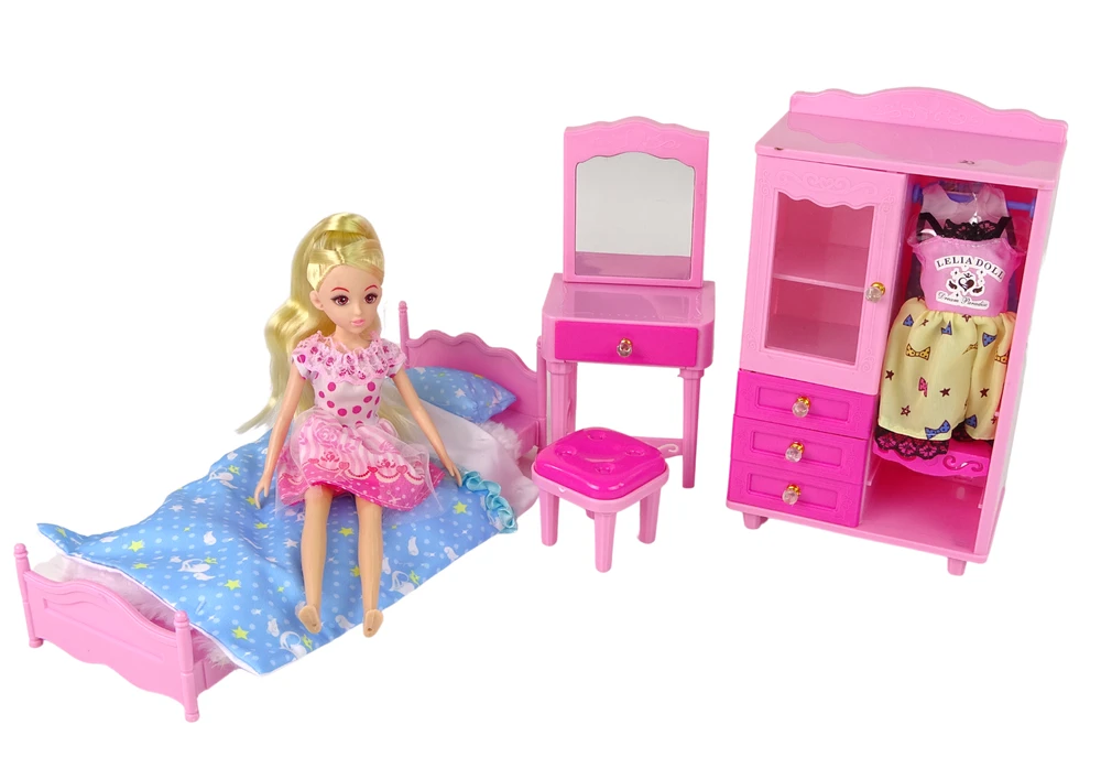 Lean Toys Lėlių baldų komplektas lova su spinta