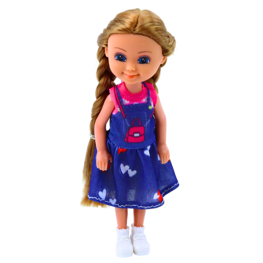 Lean Toys Mini lėlė su ilgais plaukais ir suknele, 15 cm