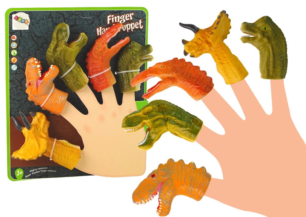 Pacynki Pirštukinės lėlės Lean Toys Dinozaurai, 5 vnt., 4x8x2 cm