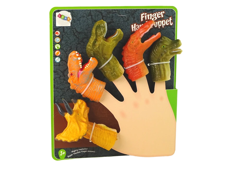 Pacynki Pirštukinės lėlės Lean Toys Dinozaurai, 5 vnt., 4x8x2 cm