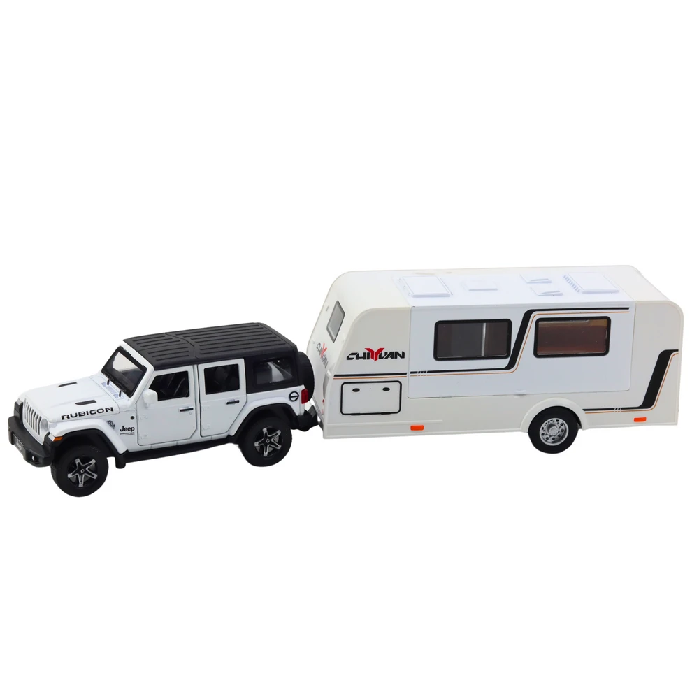 Lean Toys Bekelės Automobilis su Kemperiu Baltas 1:32 – Metalinis Modelis su Šviesomis ir Garsais