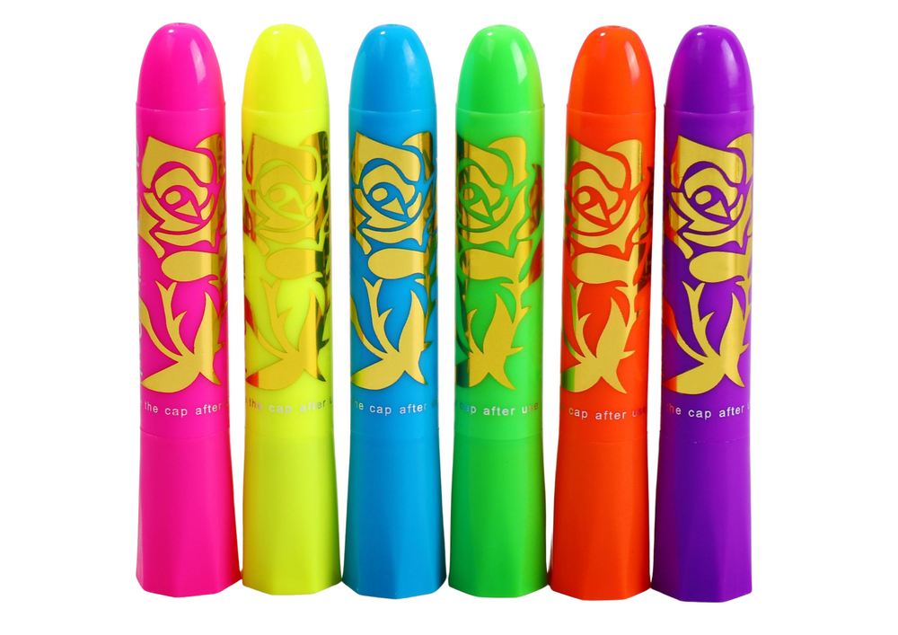 Lean Toys Neoninis veido piešimo rinkinys su 6 fluorescenciniais markeriais