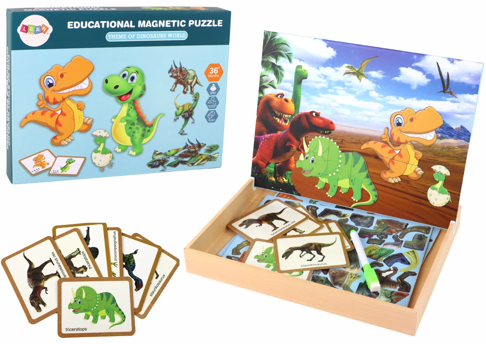 Edukacinių magnetinių kortelių su dinozaurais rinkinys Lean Toys