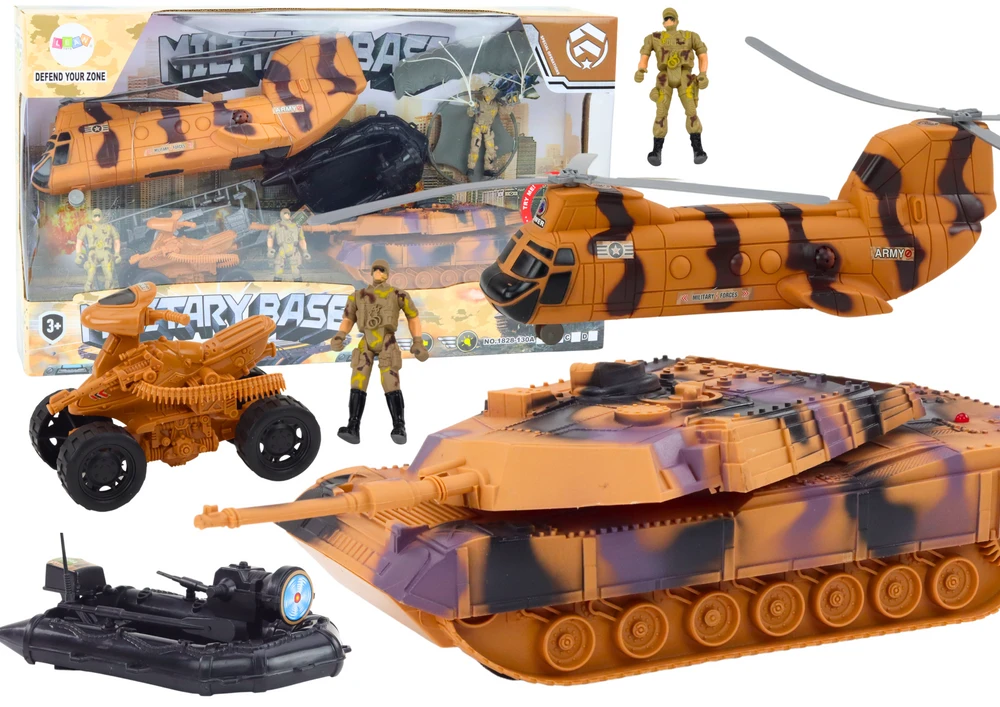 Lean Toys Karinis žaislų rinkinys su tanku, sraigtasparniu ir parašiutininku