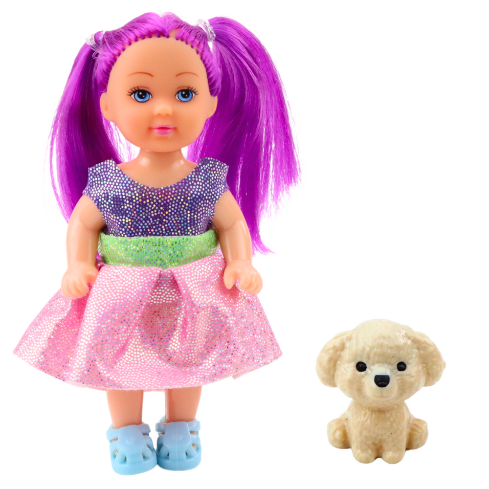 Lean Toys Lėlės Su Suknele Ir Šuneliu Rinkinys 12 cm