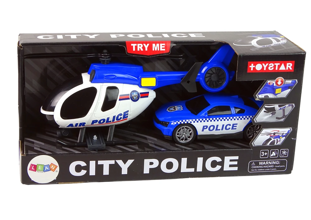 Žaislinio policijos automobilio ir sraigtasparnio rinkinys Lean Toys