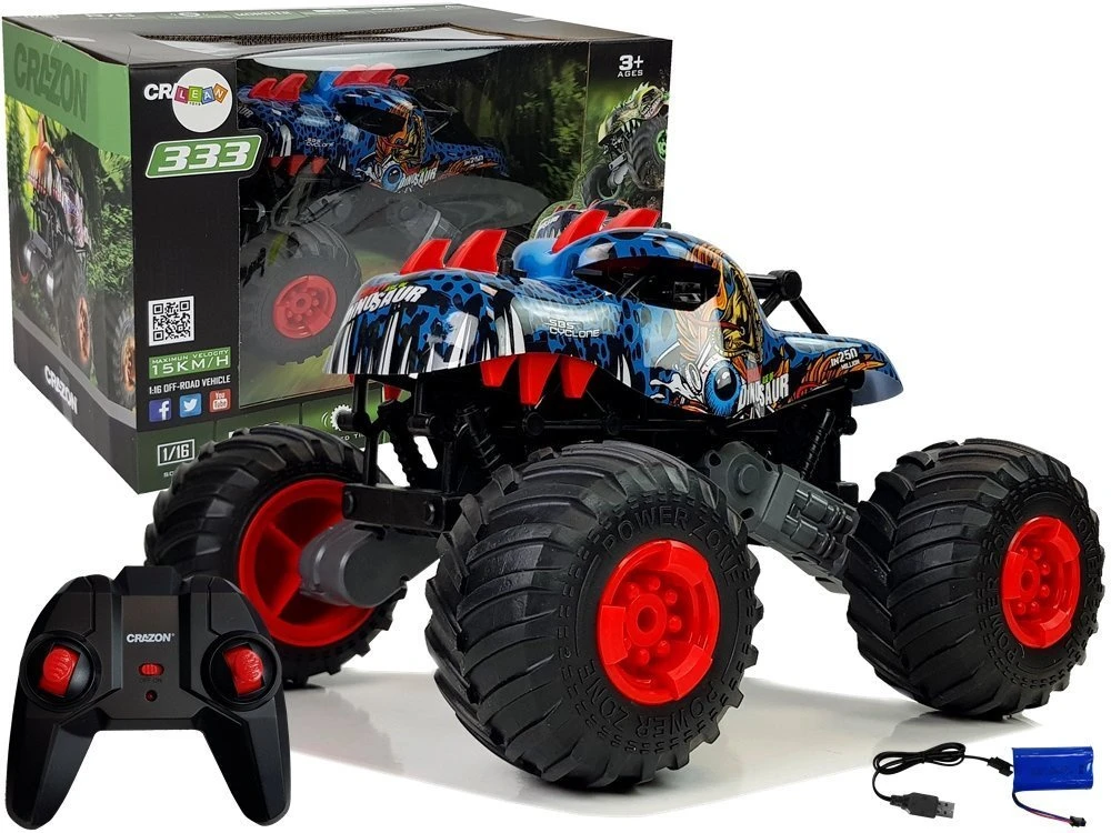 Lean Toys Nuotoliniu būdu valdomas visureigis „Dinozauras“ – Dideli ratai, 2.4G