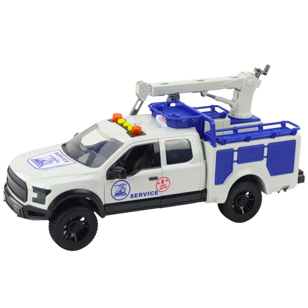 Lean Toys Baltas Serviso Automobilis su Kranu ir Šviesos Efektais