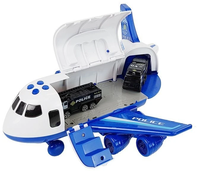 Lean Toys Sulankstomas policijos lėktuvas su automobiliais 1:64 su šviesomis ir garsu