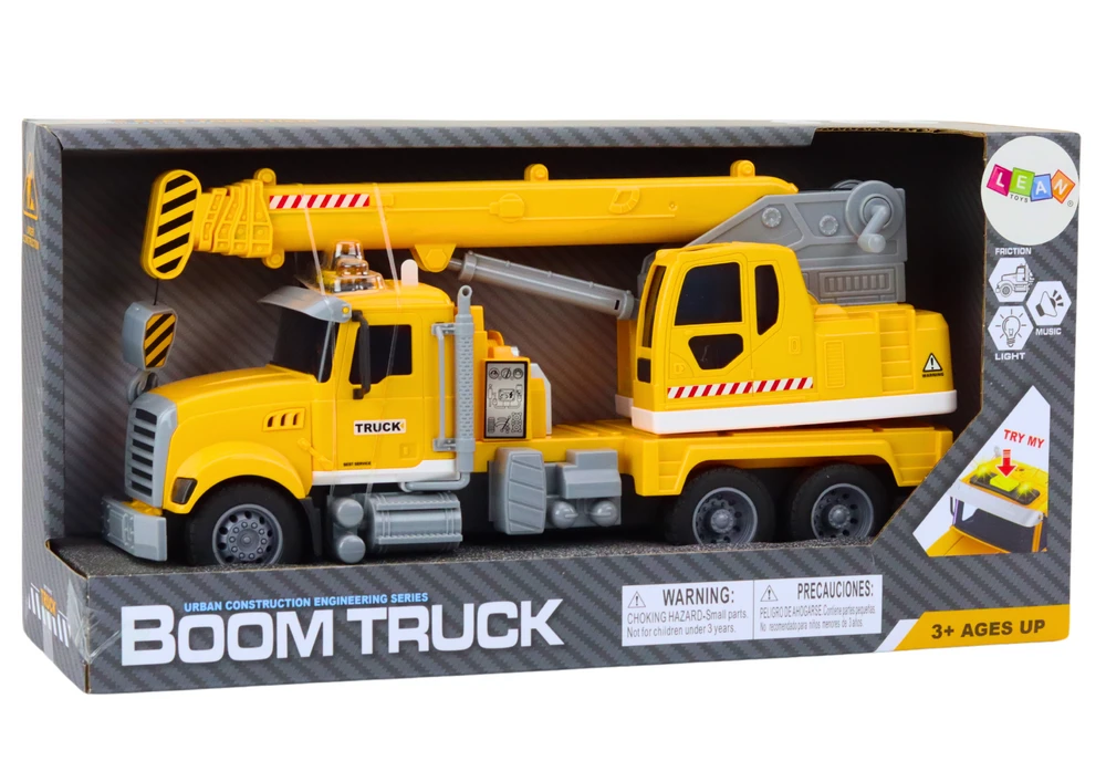 Lean Toys Geltonas sunkvežimis su kranu