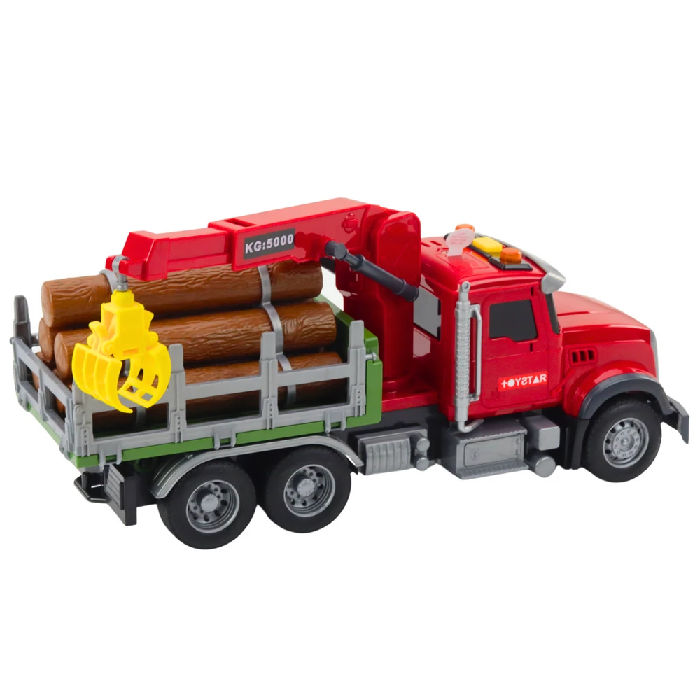 Lean Toys Raudona medienos gabenimo sunkvežimio žaislas su kranu 1:14