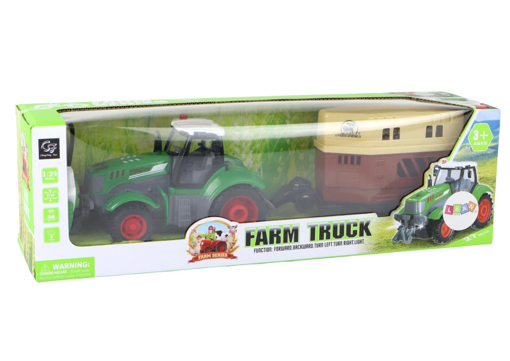 Lean Cars Nuotoliniu būdu valdomas traktorius su priekaba Lean Toys, žalias/pilkas, 41x11x12 cm