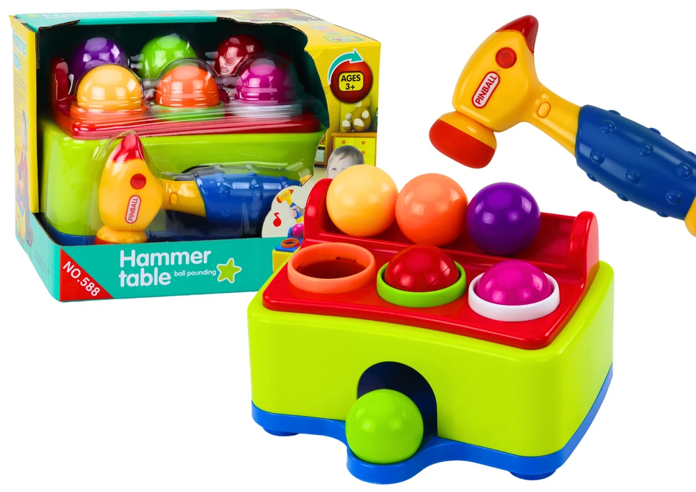 Lean Toys Interaktyvus vaikų žaislas su plaktuku ir spalvotais kamuoliukais