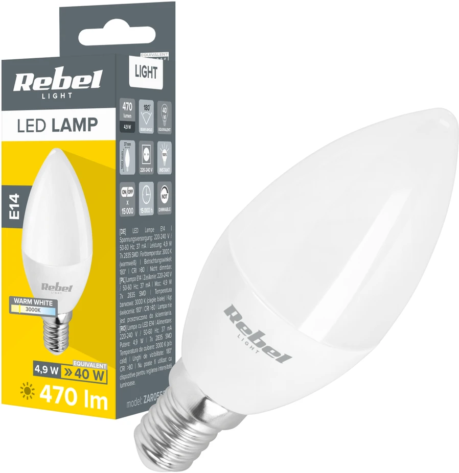 Led Rebel lempa 5W žvakė, 3000K, 230V