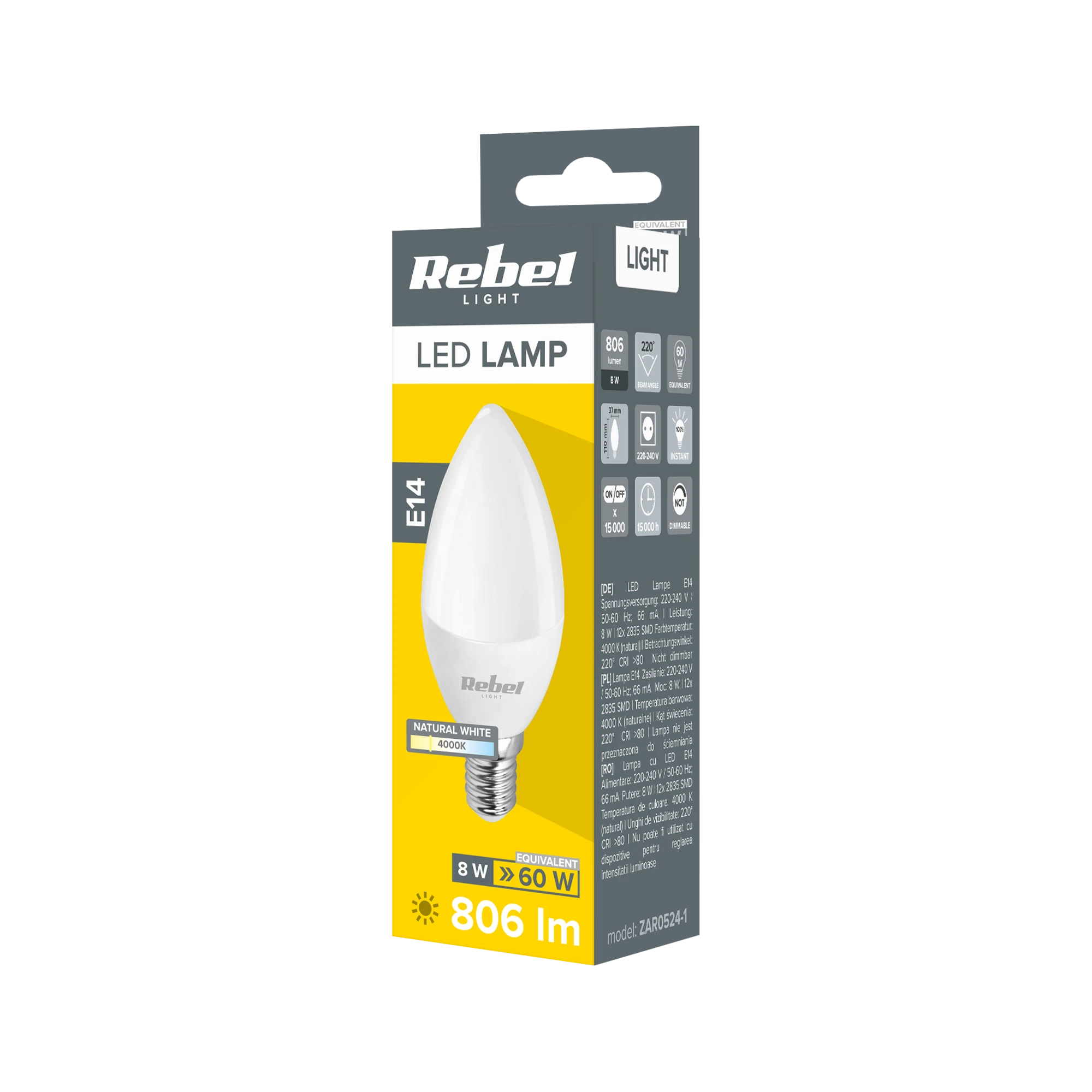Rebel LED žvakės formos lempa 8W E14 4000K 230V