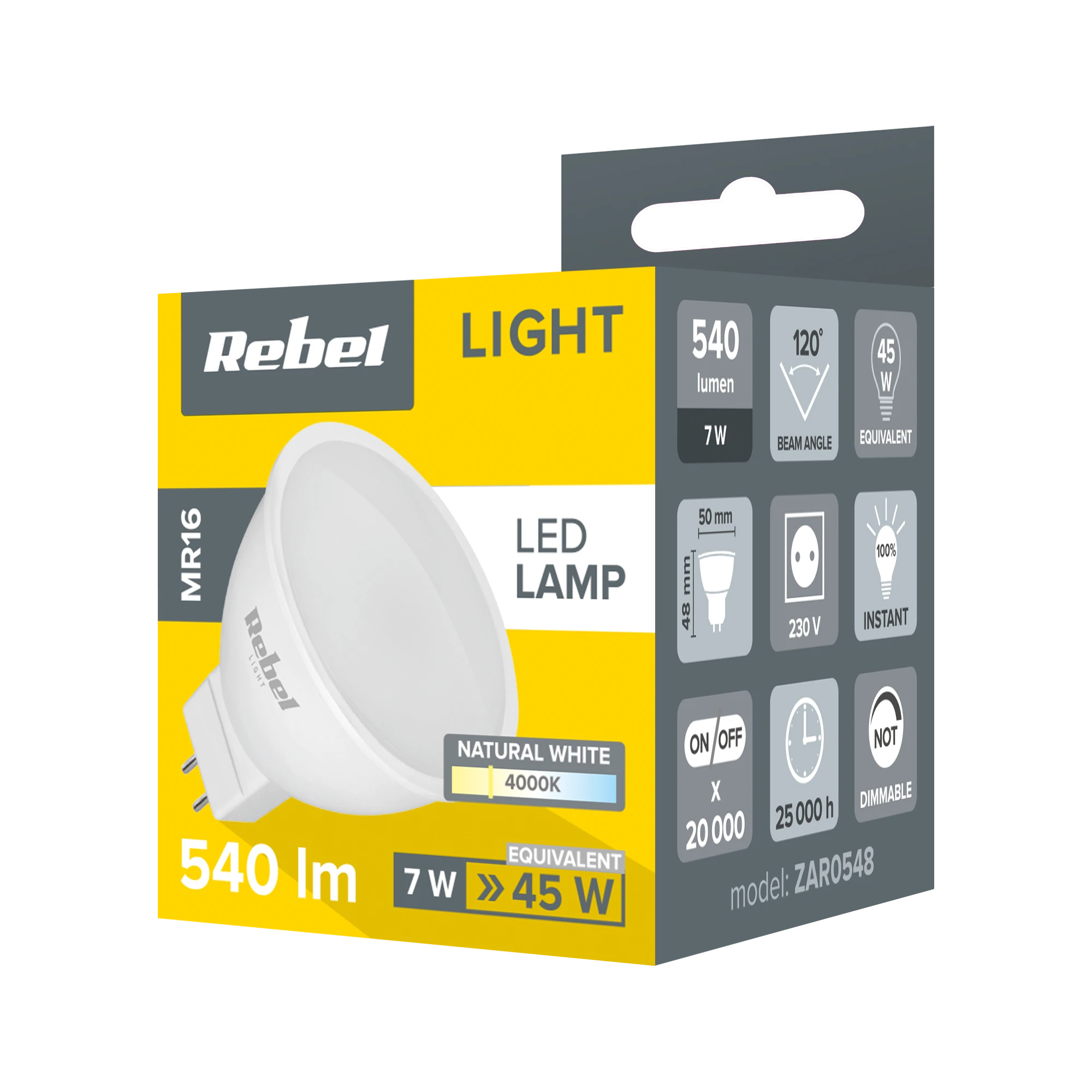 Led Rebel lempa 7W, MR16 4000K, 230V