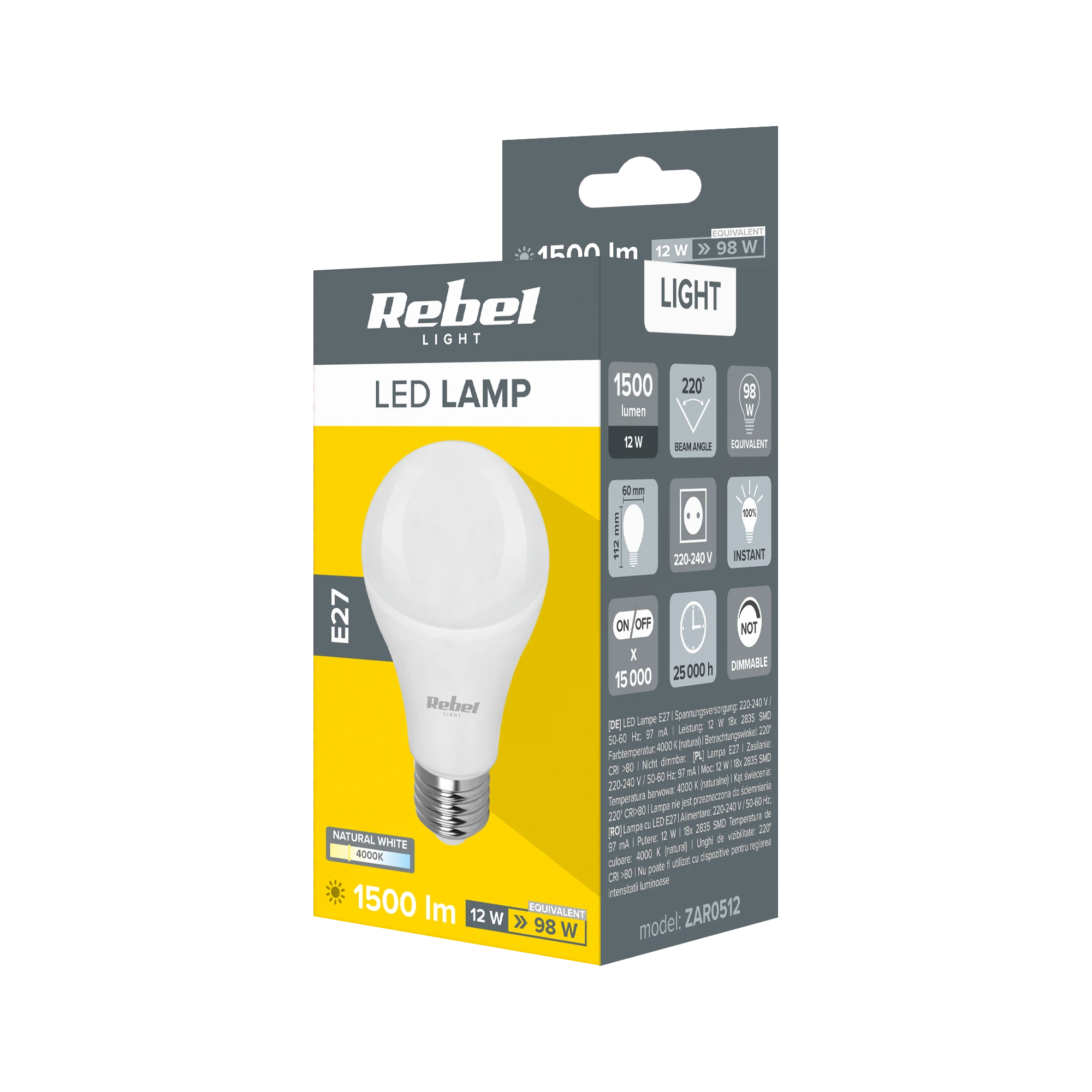 Rebel LED lempa A60 12W E27 4000K 230V