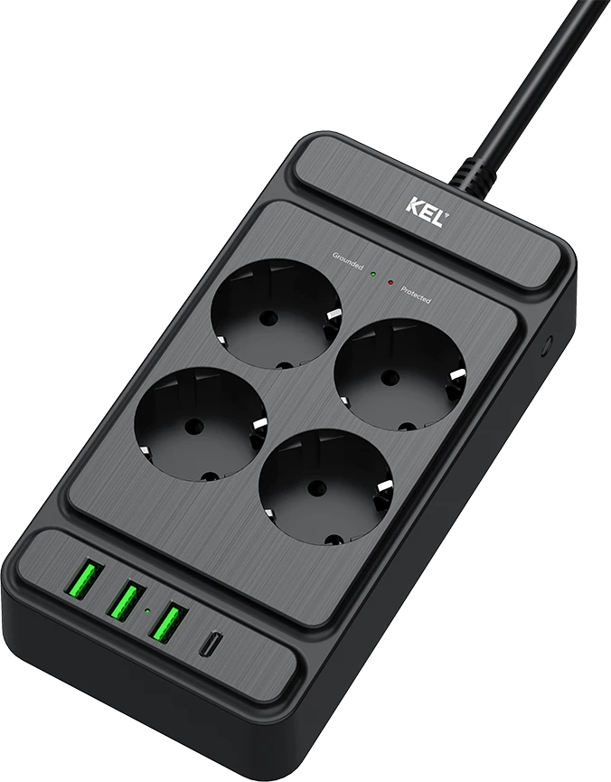 Listwa przepięciowa, 4 gniazda 2p+su oraz gniazdami usb a, usb c, 2m, schuko ; kel